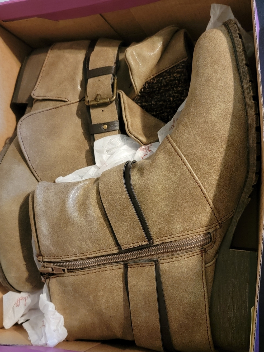 Taupe Faux Suede Ankle Boots with Buckle Detail